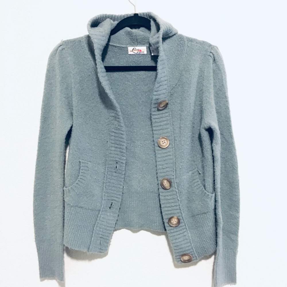 ♥️Loca Loca Grey Button Cardigan w/Hood sz M